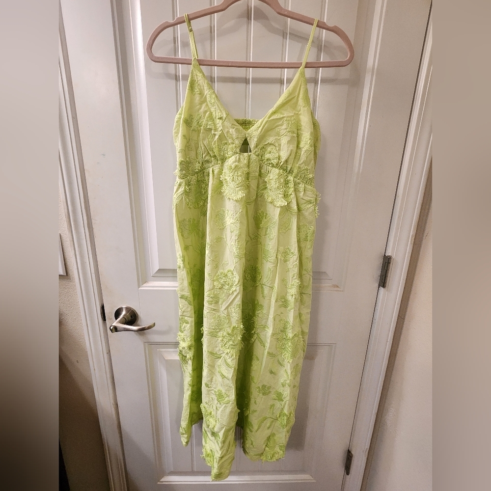 BTFL-Life Lime Green Embroidered Floral Midi Dress | Size M